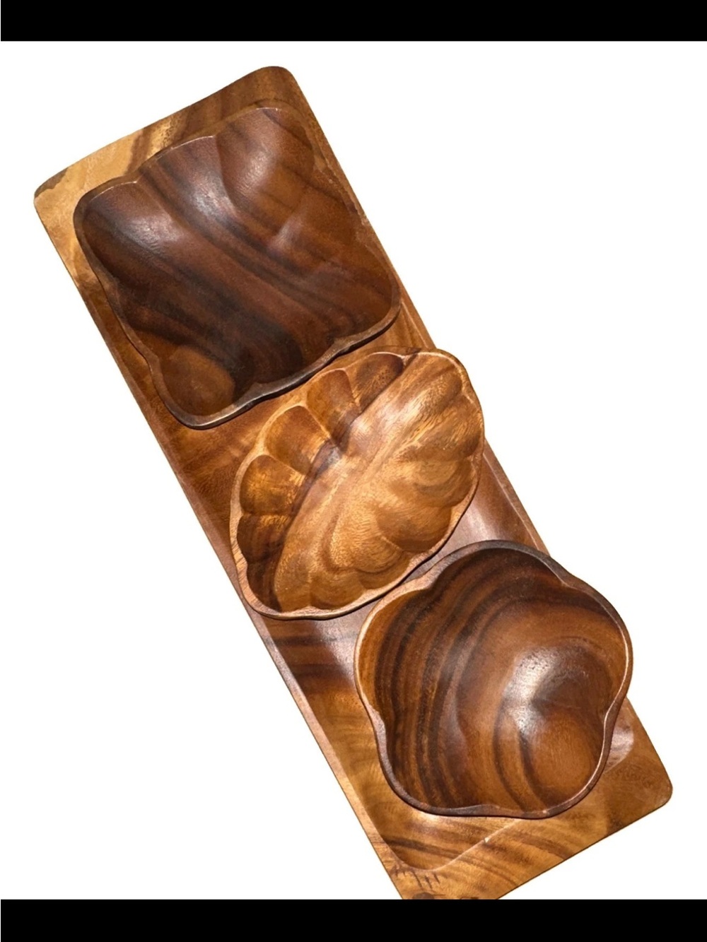 Beekman Home Artisan Wooden 3-Bowls and Serving Tray - Brown